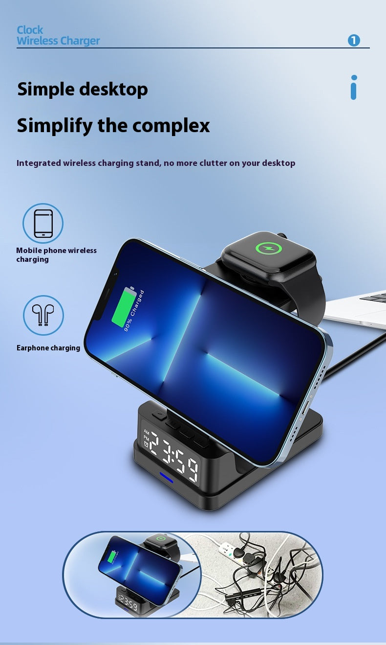 Magnetic Three-in-one 15W Wireless Charger With Clock