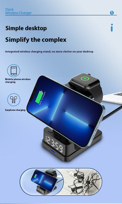 Magnetic Three-in-one 15W Wireless Charger With Clock