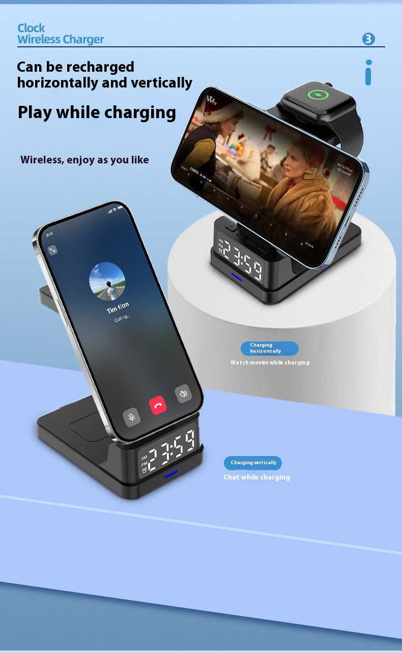 Magnetic Three-in-one 15W Wireless Charger With Clock