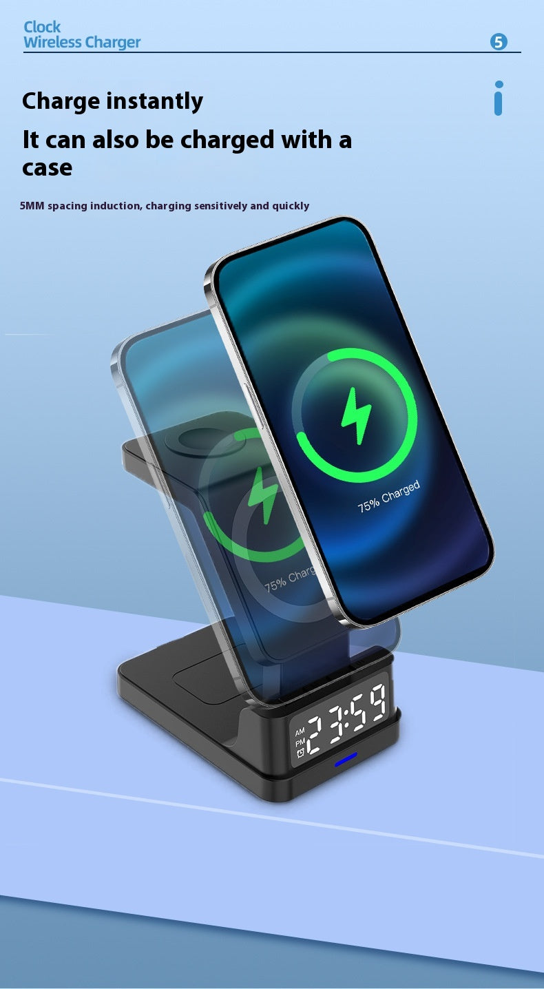 Magnetic Three-in-one 15W Wireless Charger With Clock