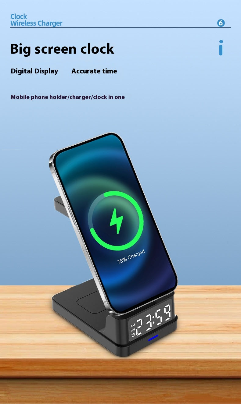 Magnetic Three-in-one 15W Wireless Charger With Clock