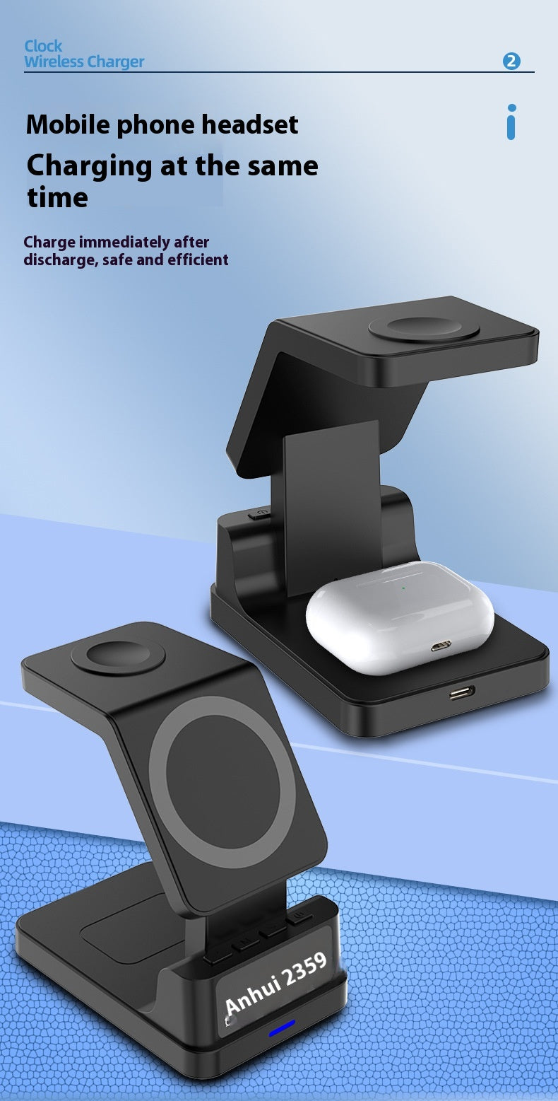 Magnetic Three-in-one 15W Wireless Charger With Clock