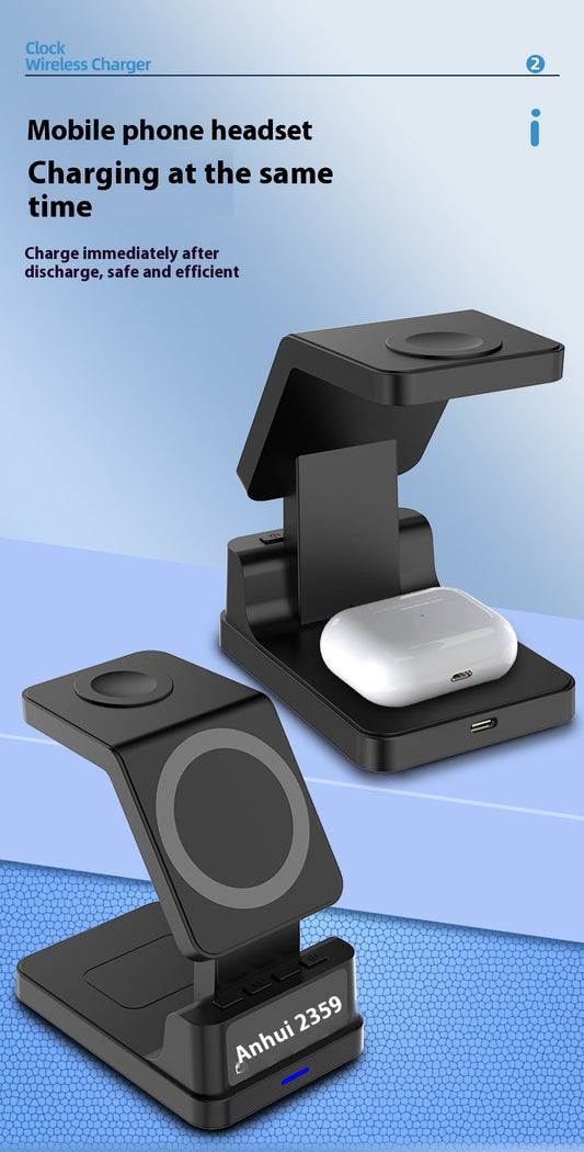 Magnetic Three-in-one 15W Wireless Charger With Clock